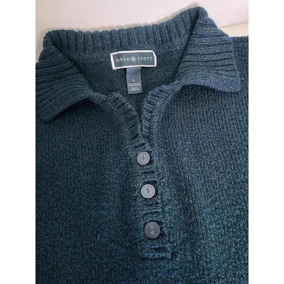 🧶 Karen Scott Dark Teal/Green Collared Button-Up Textured Sweater - Picture 3 of 11